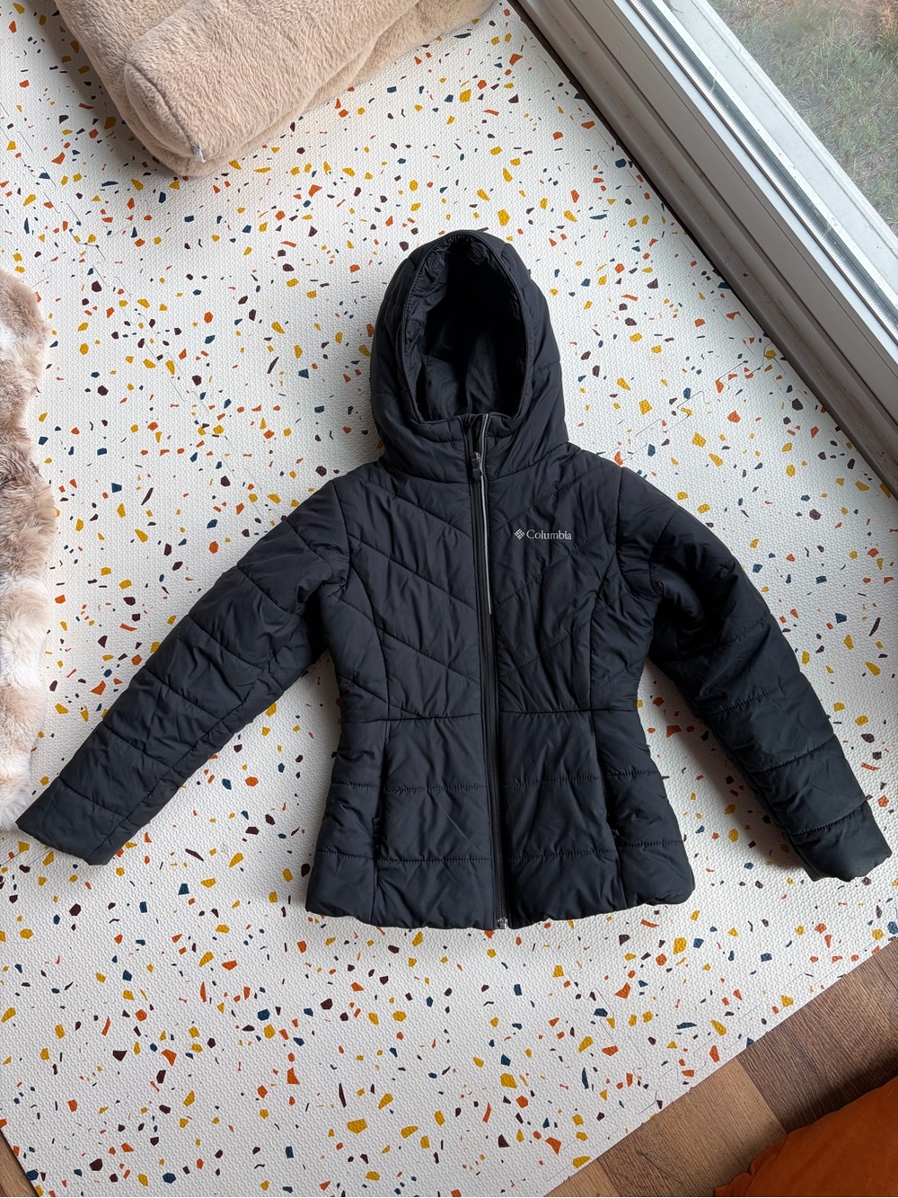 Columbia Black Hooded Quilted Puffer Jacket - Girls